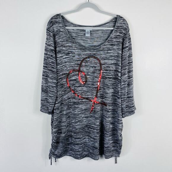 Catherines Plus Size 0X 14 16 Space Dye Sequin Heart Knit Top Gray - Picture 1 of 4